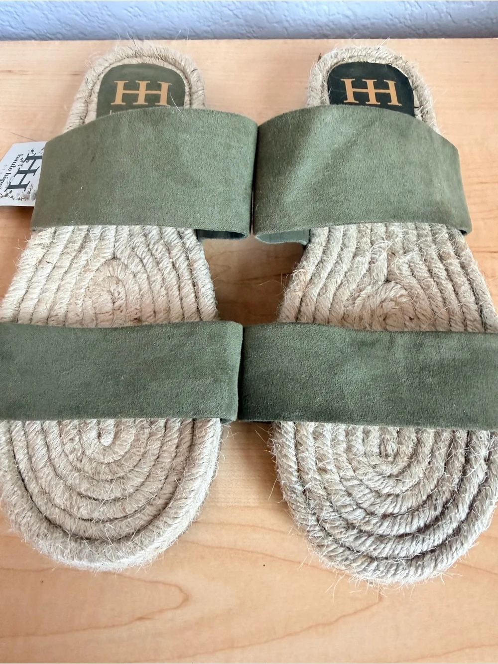 Haute Hippie Nori olive green suede double-strap espadrille sandals